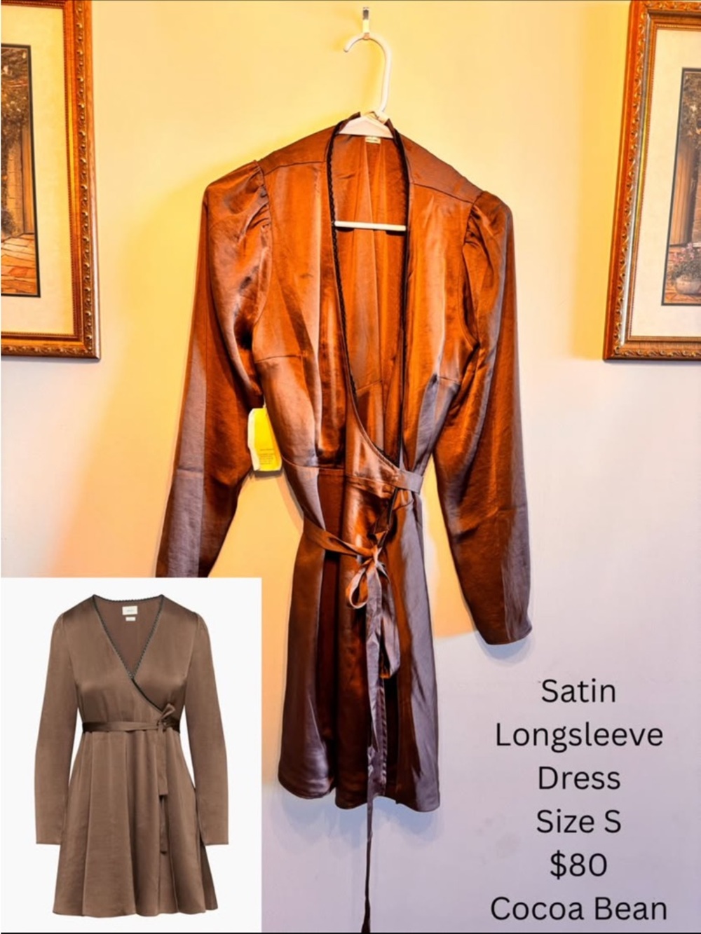 Wilfred Satin Cocoa Bean Wrap Dress